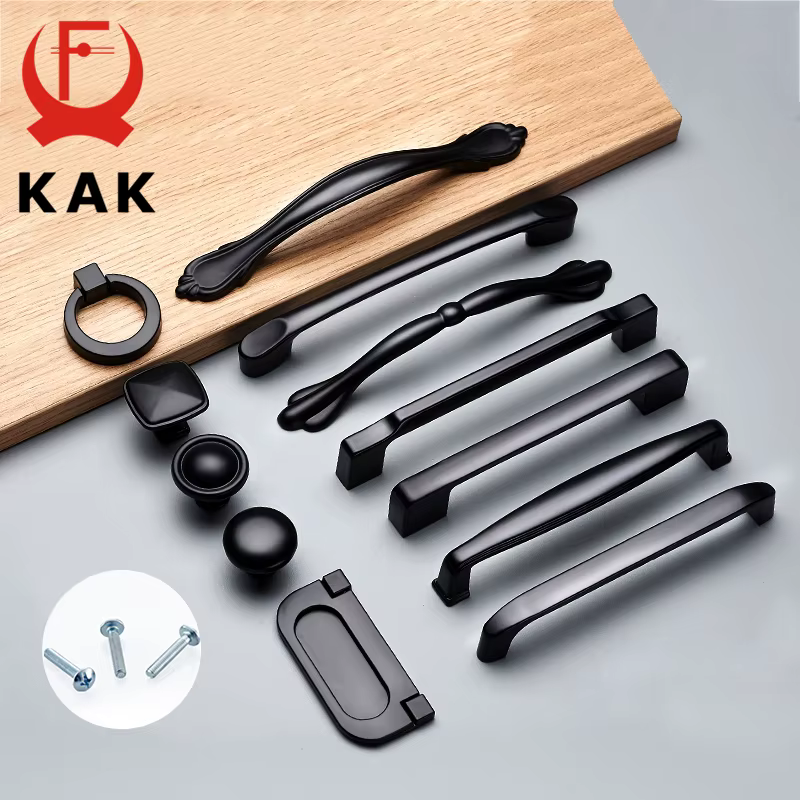 ידיות ארון שחורות בסגנון אמריקאי KAK מתכת אלומיניום מוצקה ידיות ארון מטב