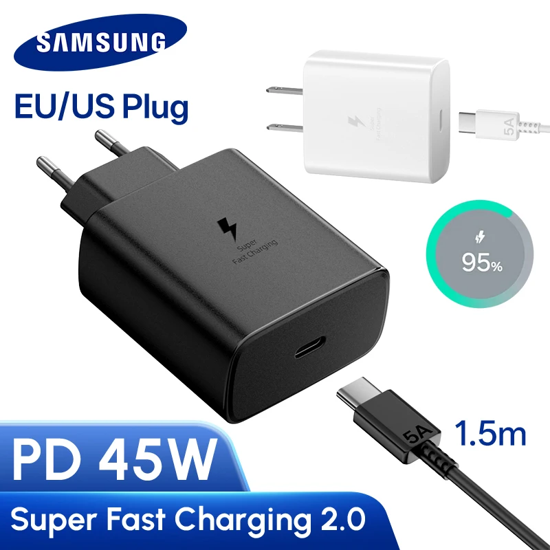 מטען מקורי של Samsung 45w טעינה מהירה מאוד EU US מתאם USB C Samsung Galaxy S25 FE S25 S24 Ultra Plus 