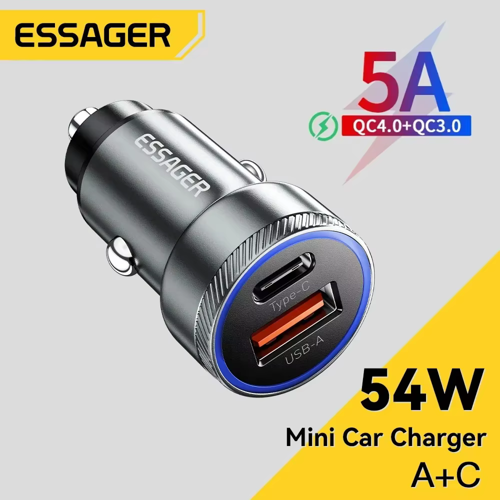 מטען לרכב Essager 54W 5A טעינה מהירה סוג C טעינה מהירה 3.0 QC PD 3.0 SCP USB מטען לרכב עב