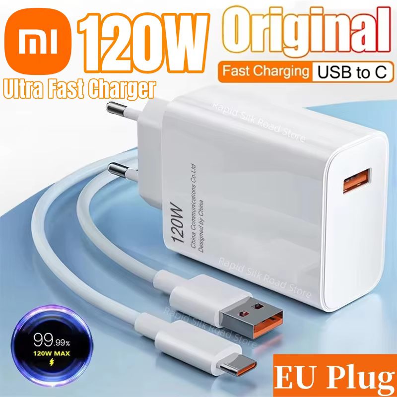 Waelshop אביזרים וחלקים מטען מהיר Xiaomi 120W Ultra Fast Charger QC 5.0 EU Plug כבל סוג C 67W 55W 33W מתאם טעינה מהירה עבו