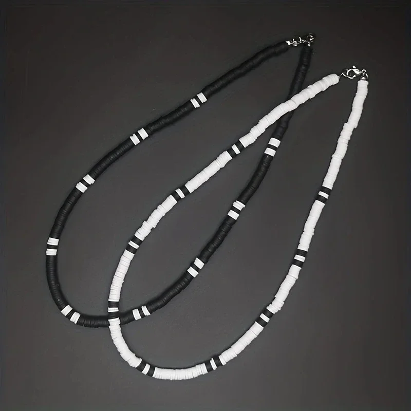 Waelshop תכשיטים ושעונים קולר הומברה בוהמיה לבן שחור שרשרת חרוזי פולימר רך לגברים קולייר הום זכר