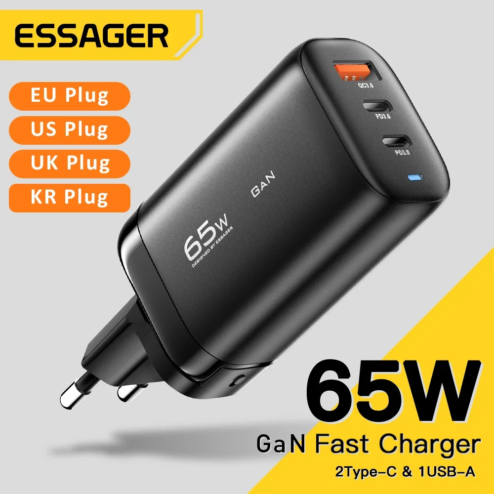Waelshop טלפון ותקשורת -מטענים מטען Essager 65W GaN USB Type C עבור מחשב נייד PPS 45W 25W טעינה מהירה עבור Samsung Xiaomi Realme ט
