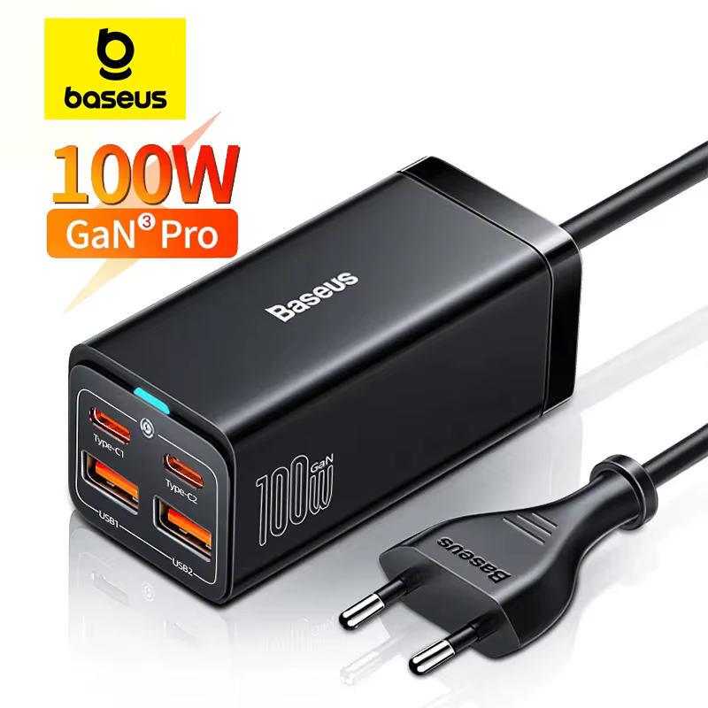 Waelshop טלפון ותקשורת -מטענים מטען שולחני Baseus GaN3 100/65W טעינה מהירה QC 3.04.0 USB C סוג C מטען טלפון עבור iPhone15 Hua